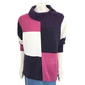 VTG 80s WHITE STAG New Wave Colorblock Mock Neck Chenille Sweater SZ 18